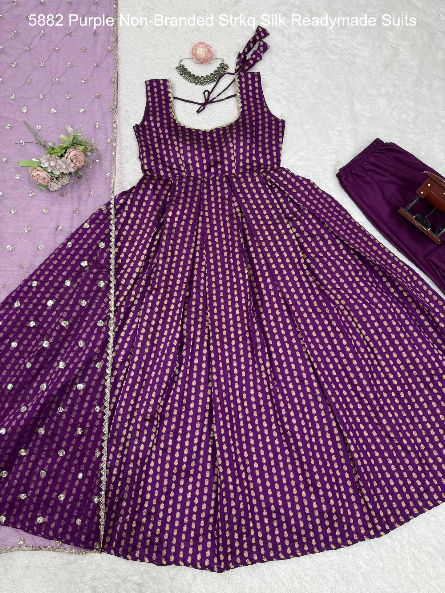 5882 Purple Non-Branded Strkq Silk Readymade Suits
