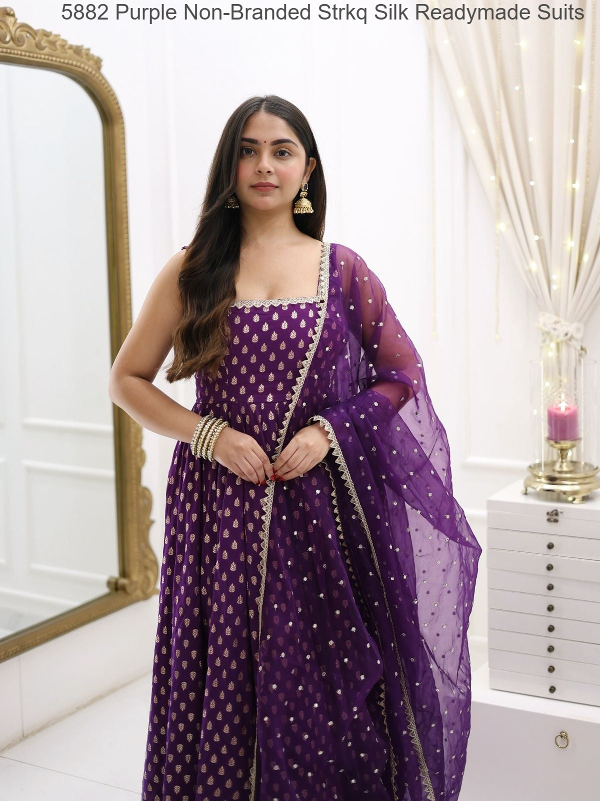5882 Purple Non-Branded Strkq Silk Readymade Suits