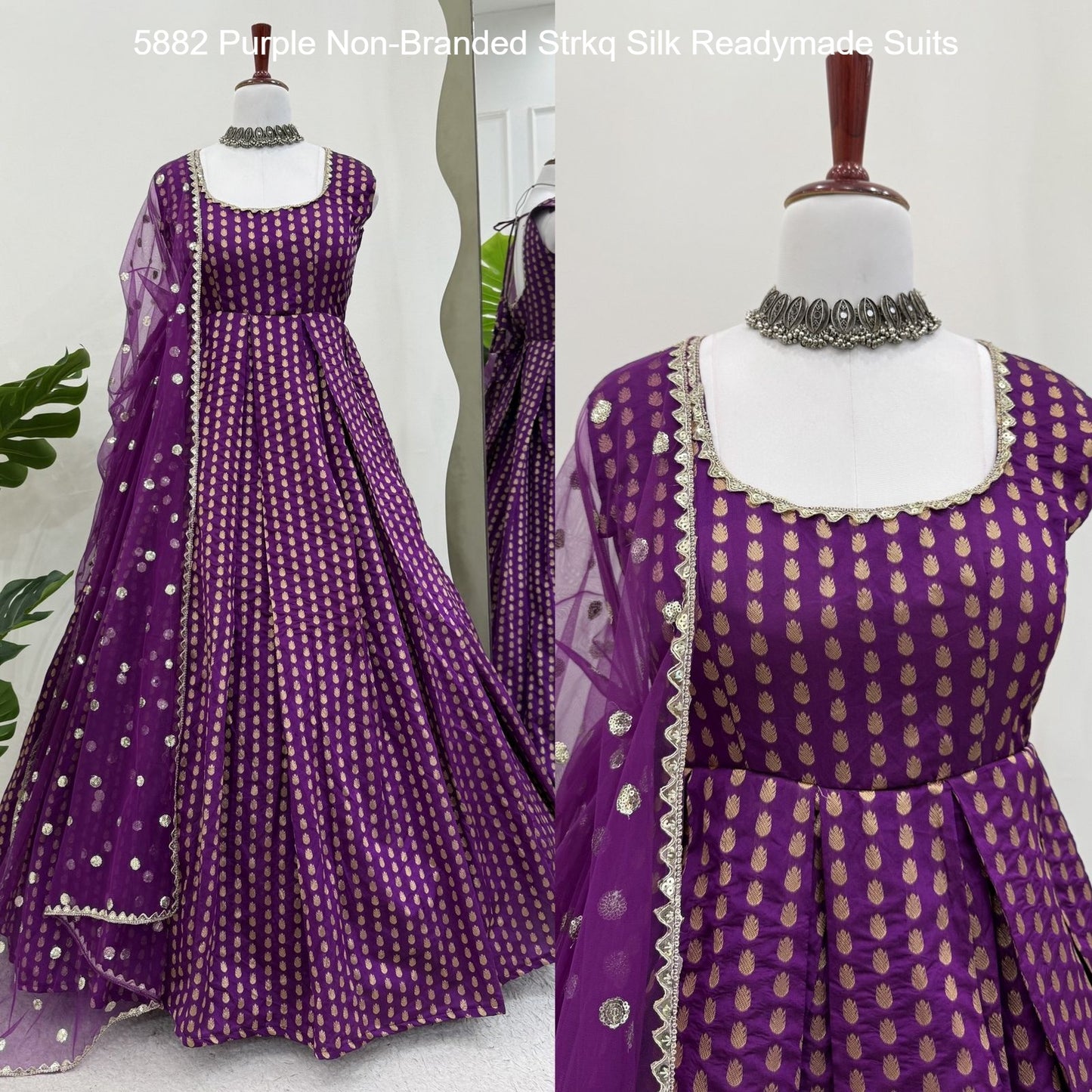 5882 Purple Non-Branded Strkq Silk Readymade Suits