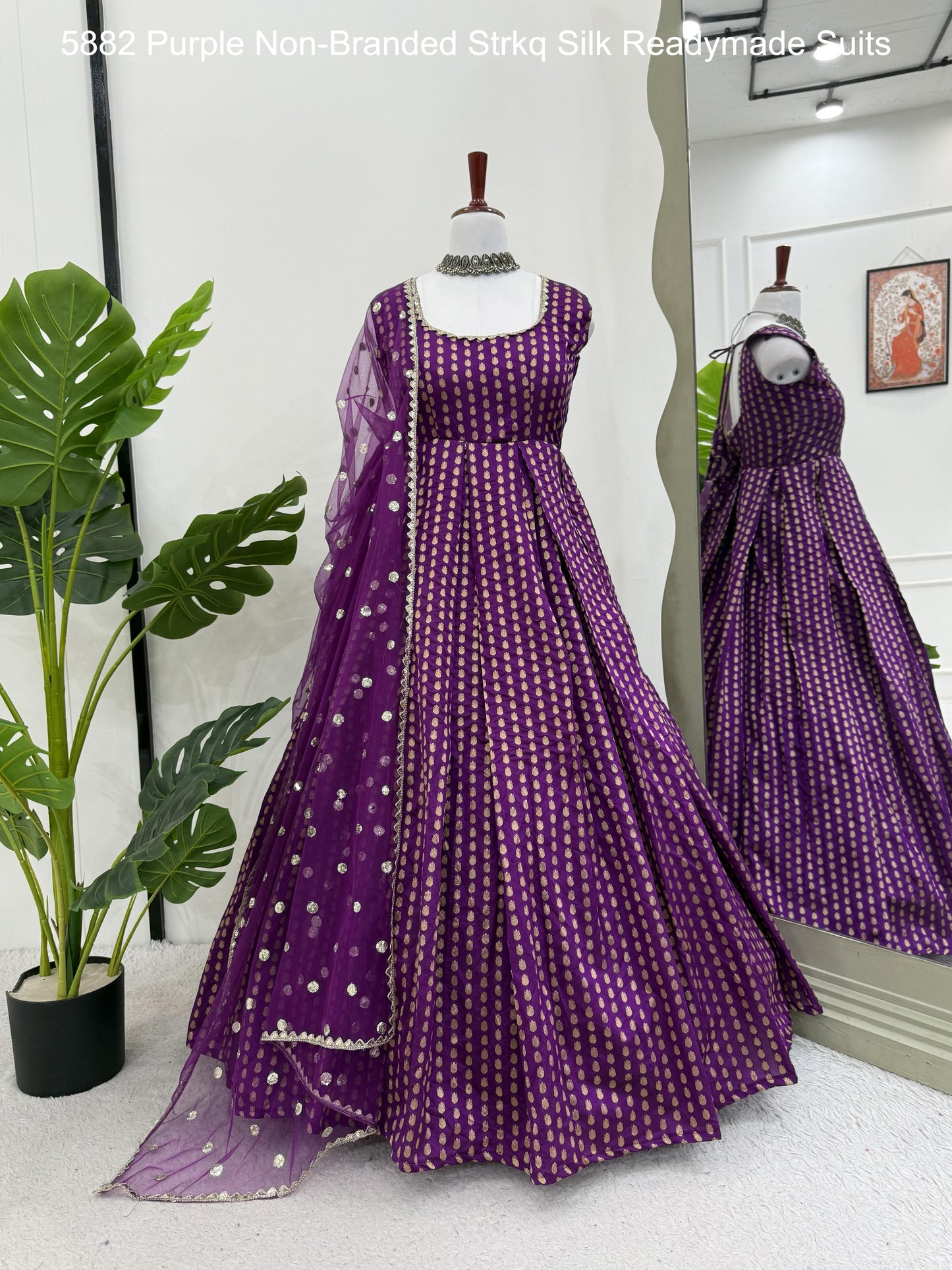 5882 Purple Non-Branded Strkq Silk Readymade Suits