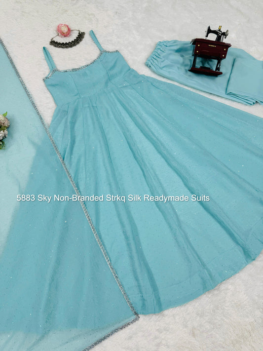 5883 Sky Non-Branded Strkq Silk Readymade Suits