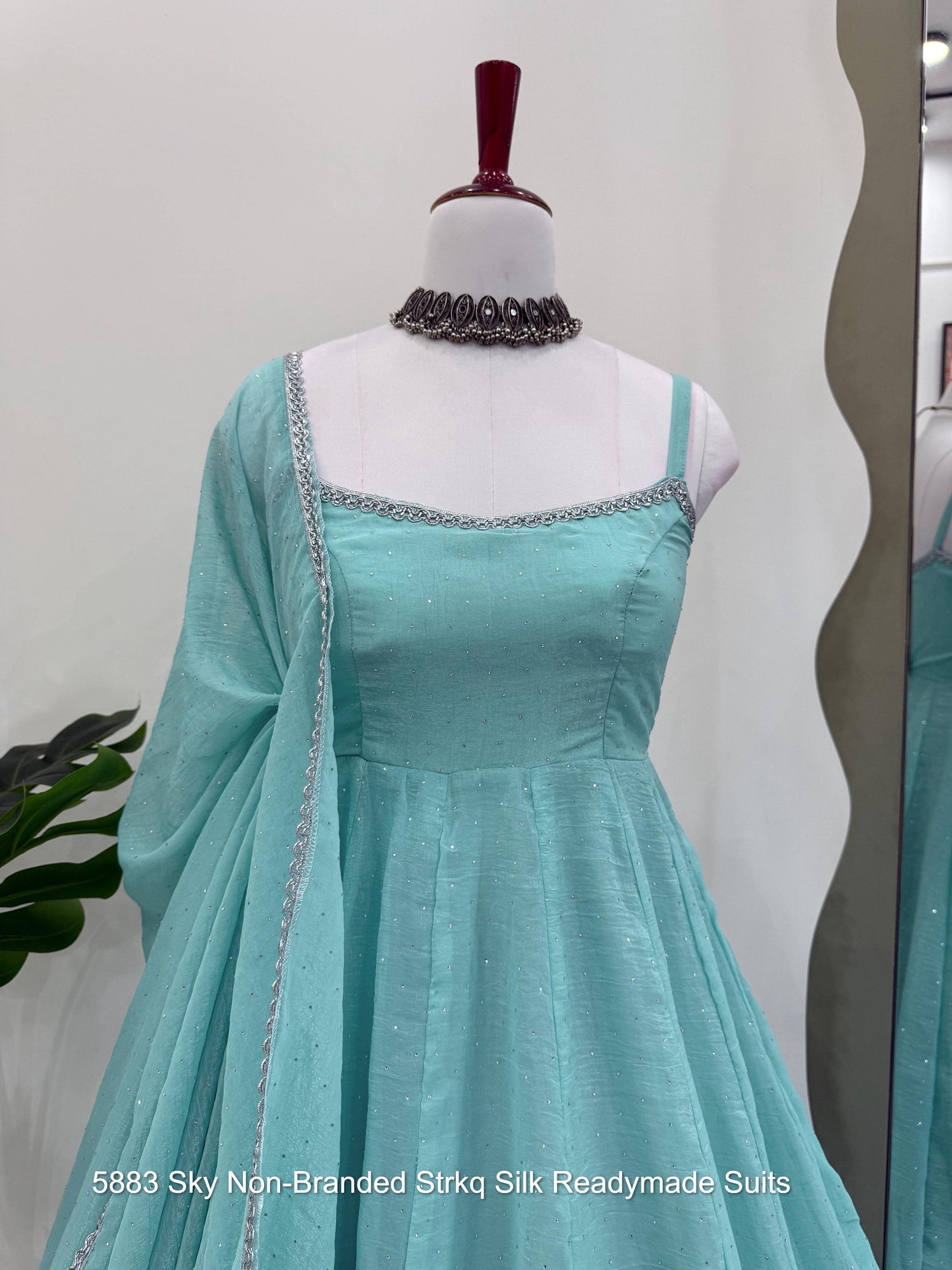 5883 Sky Non-Branded Strkq Silk Readymade Suits