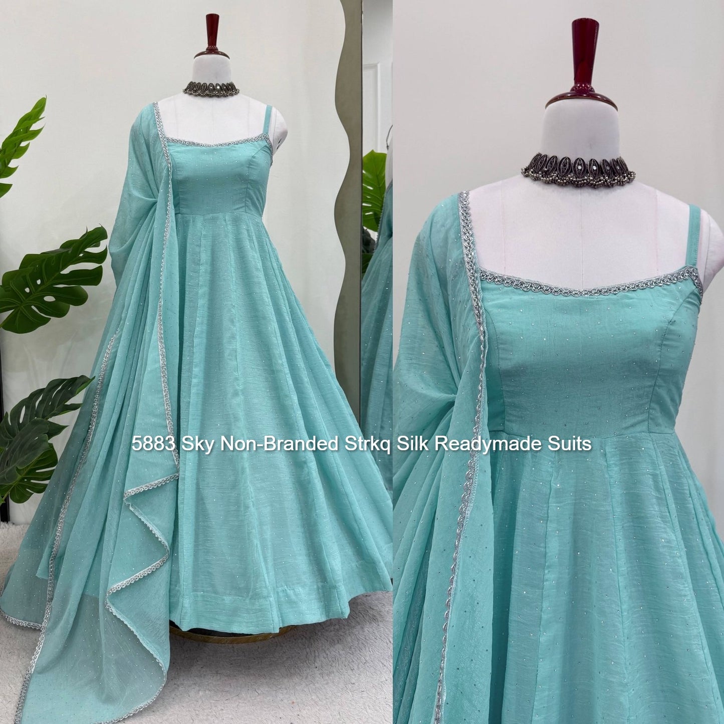 5883 Sky Non-Branded Strkq Silk Readymade Suits