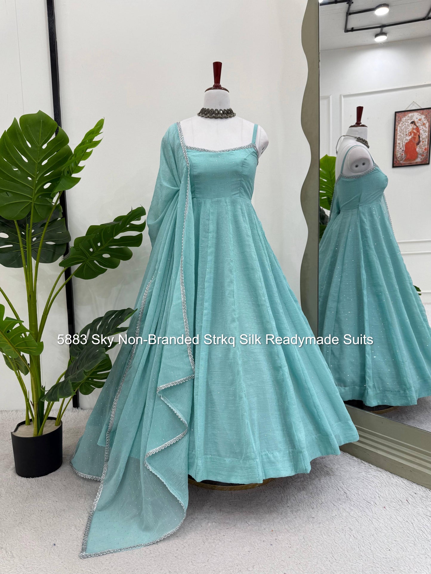5883 Sky Non-Branded Strkq Silk Readymade Suits