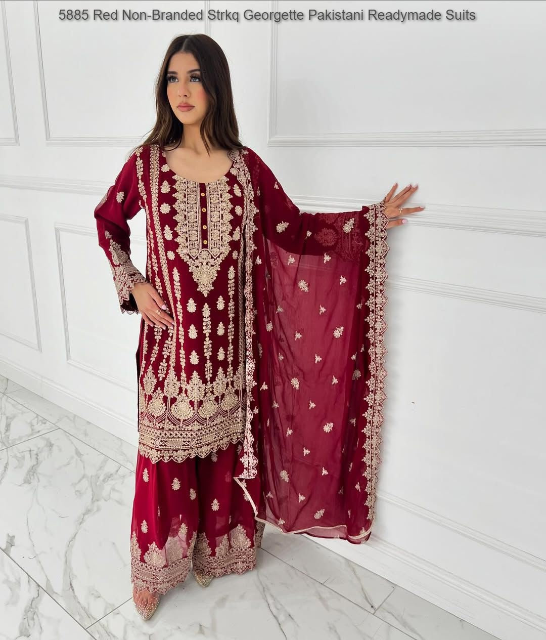 5885 Red Non-Branded Strkq Georgette Pakistani Readymade Suits