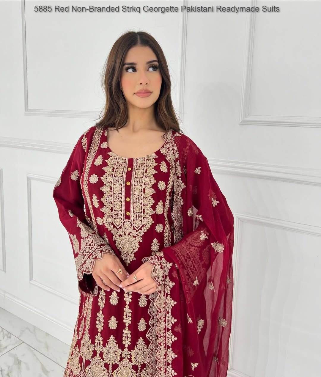 5885 Red Non-Branded Strkq Georgette Pakistani Readymade Suits