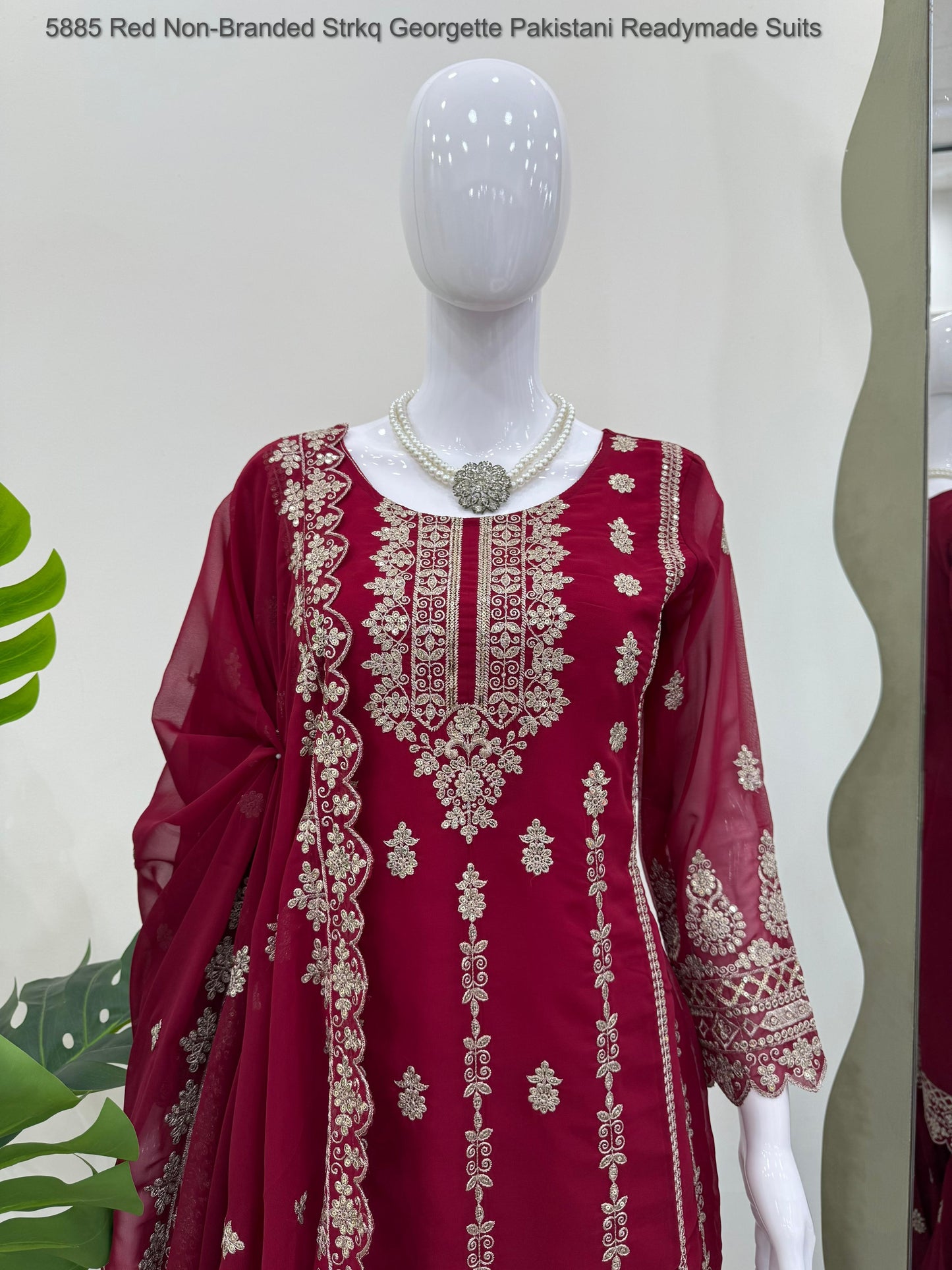 5885 Red Non-Branded Strkq Georgette Pakistani Readymade Suits