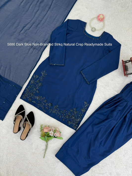 5886 Dark Blue Non-Branded Strkq Natural Crep Readymade Suits