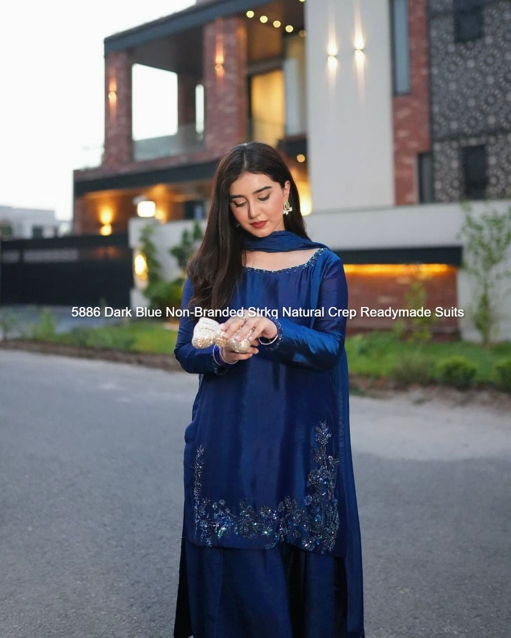 5886 Dark Blue Non-Branded Strkq Natural Crep Readymade Suits