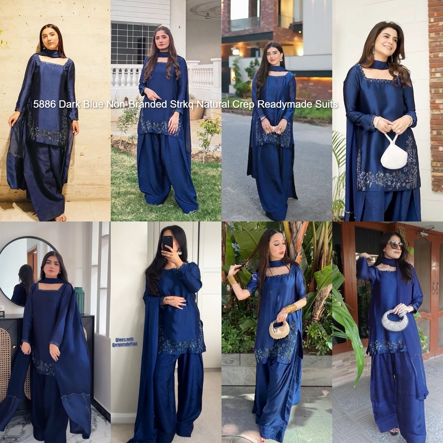 5886 Dark Blue Non-Branded Strkq Natural Crep Readymade Suits