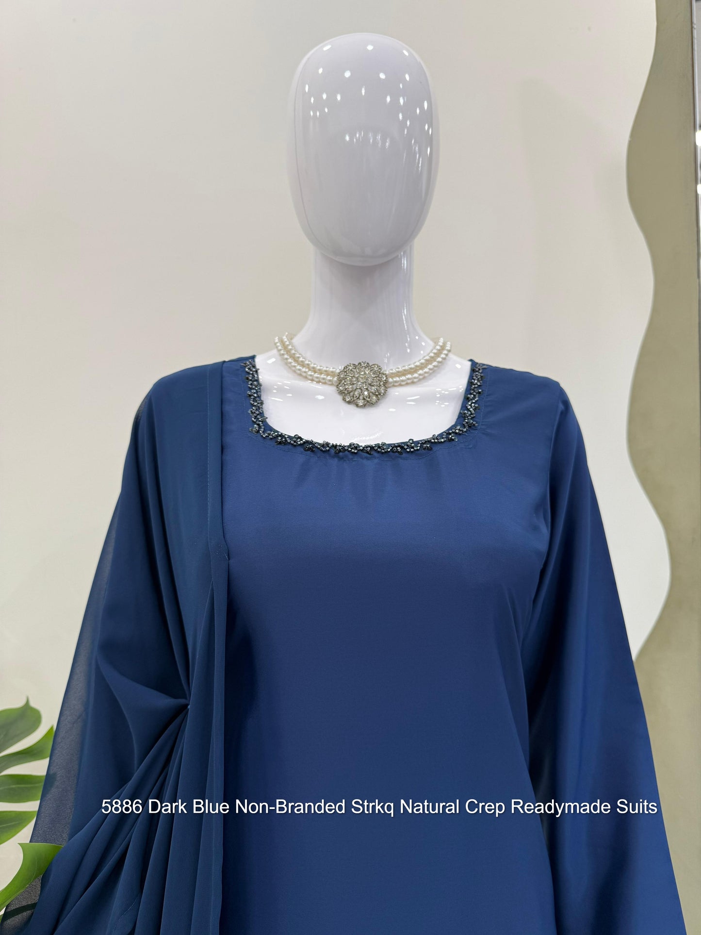 5886 Dark Blue Non-Branded Strkq Natural Crep Readymade Suits