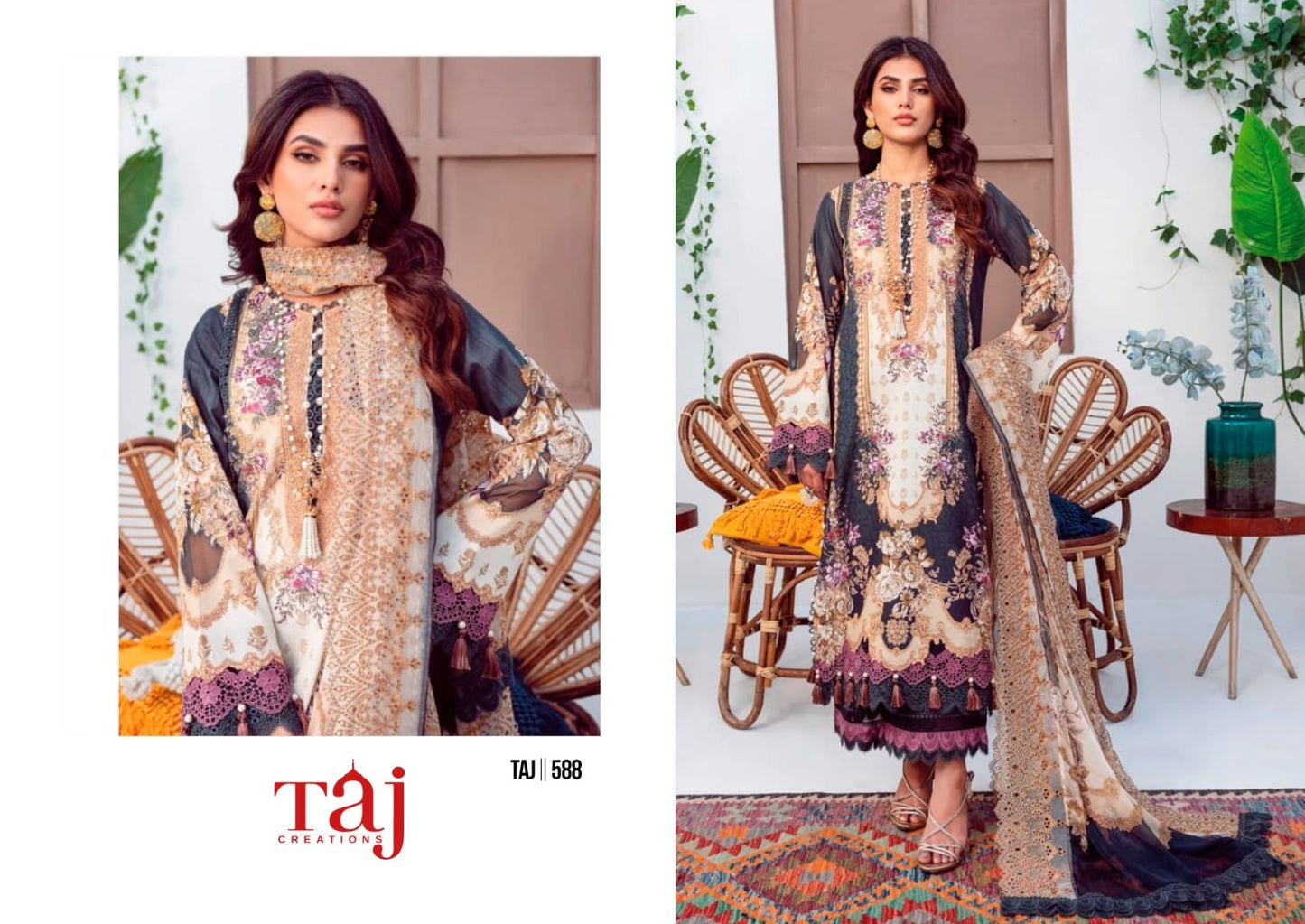 588 Taj Creations Embroidery Pakistani Patch Suits