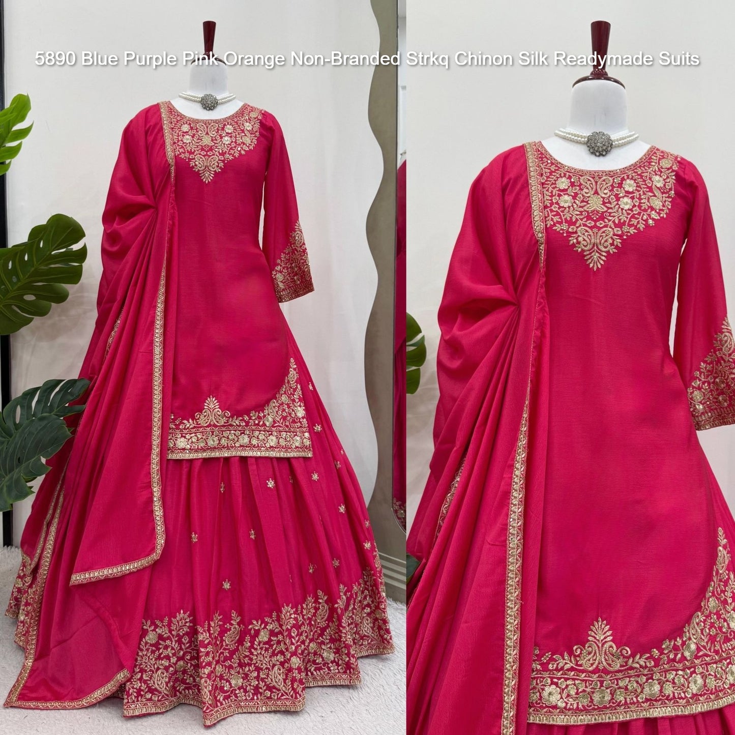 5890 Blue Purple Pink Orange Non-Branded Strkq Chinon Silk Readymade Suits