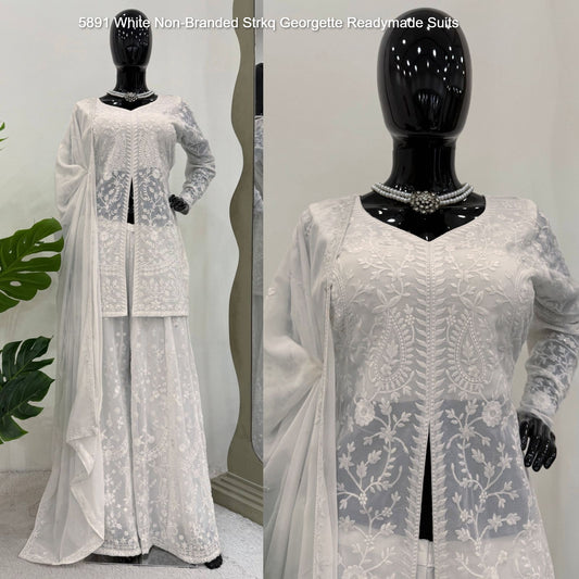 5891 White Non-Branded Strkq Georgette Readymade Suits
