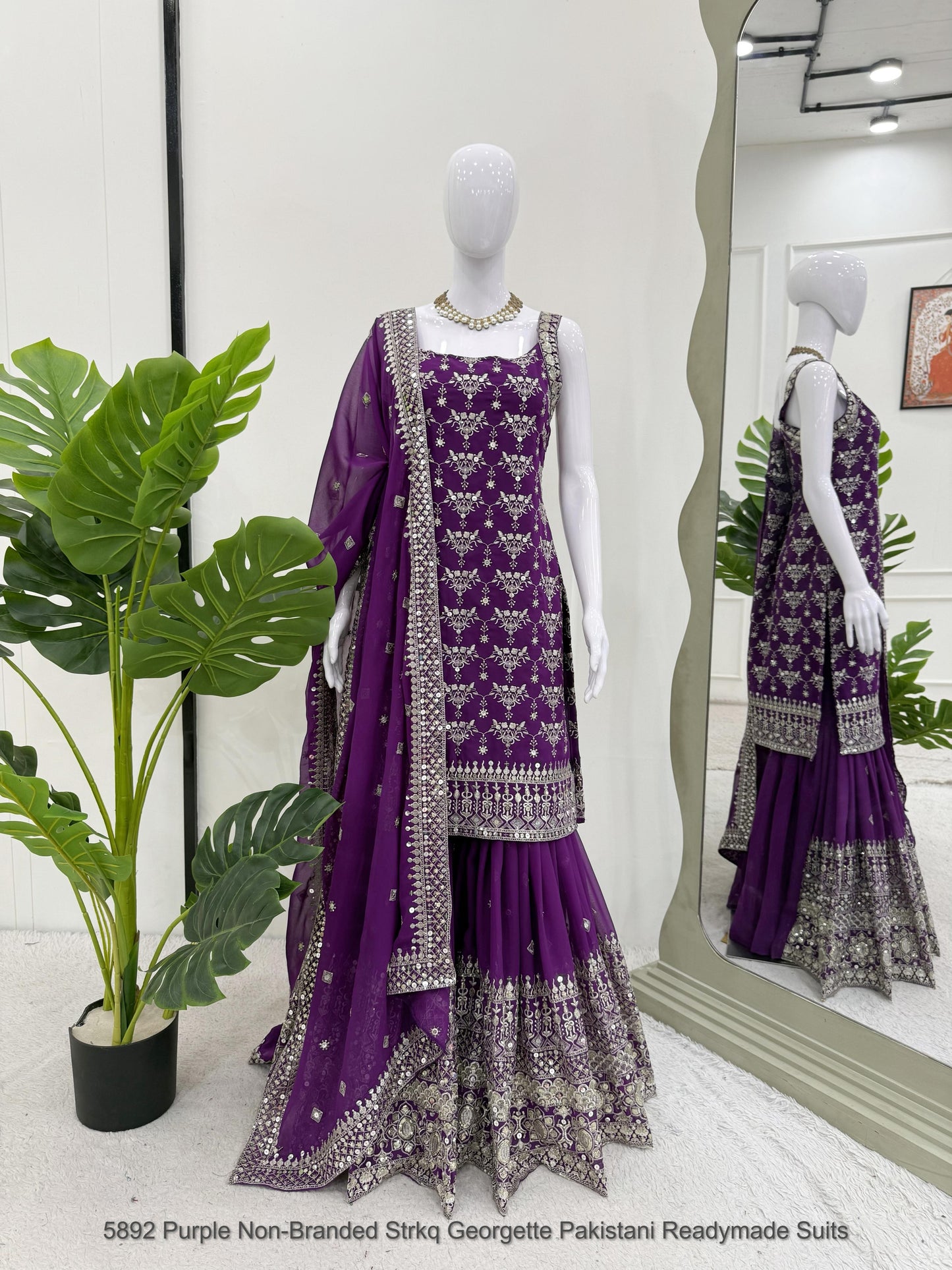 5892 Purple Non-Branded Strkq Georgette Pakistani Readymade Suits