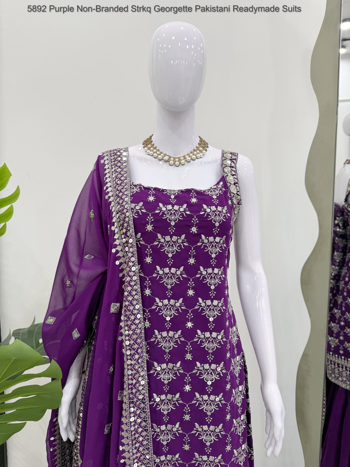 5892 Purple Non-Branded Strkq Georgette Pakistani Readymade Suits