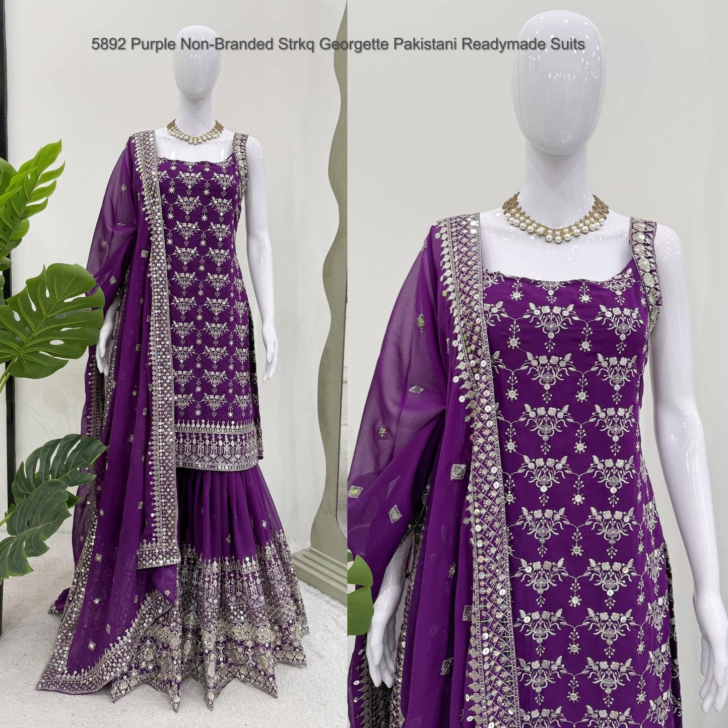 5892 Purple Non-Branded Strkq Georgette Pakistani Readymade Suits