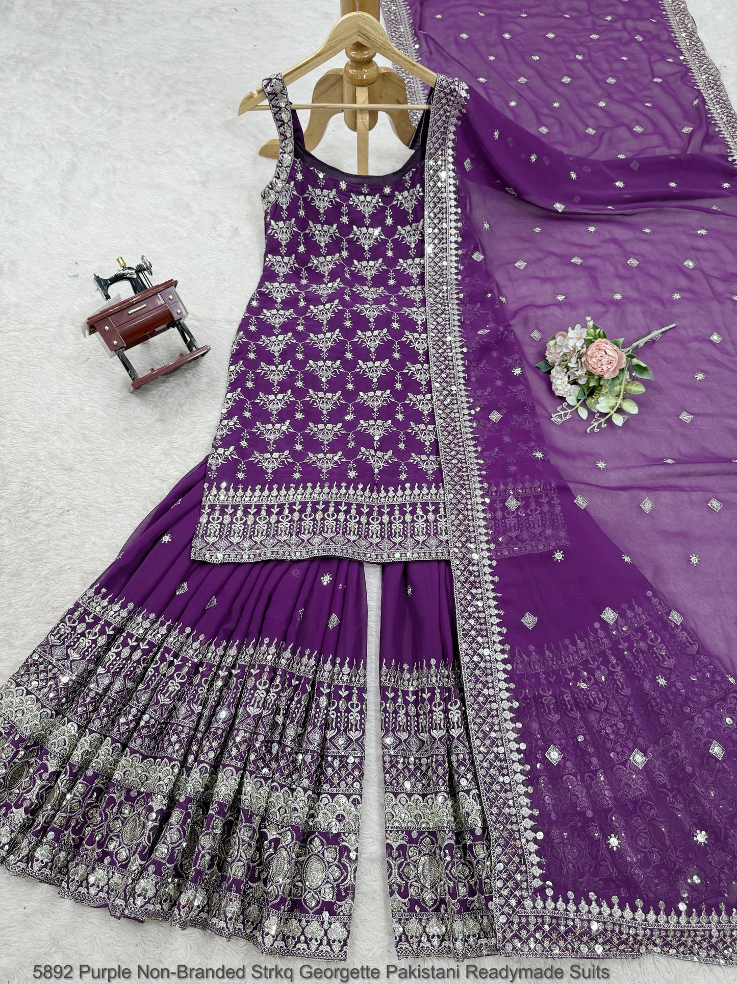 5892 Purple Non-Branded Strkq Georgette Pakistani Readymade Suits
