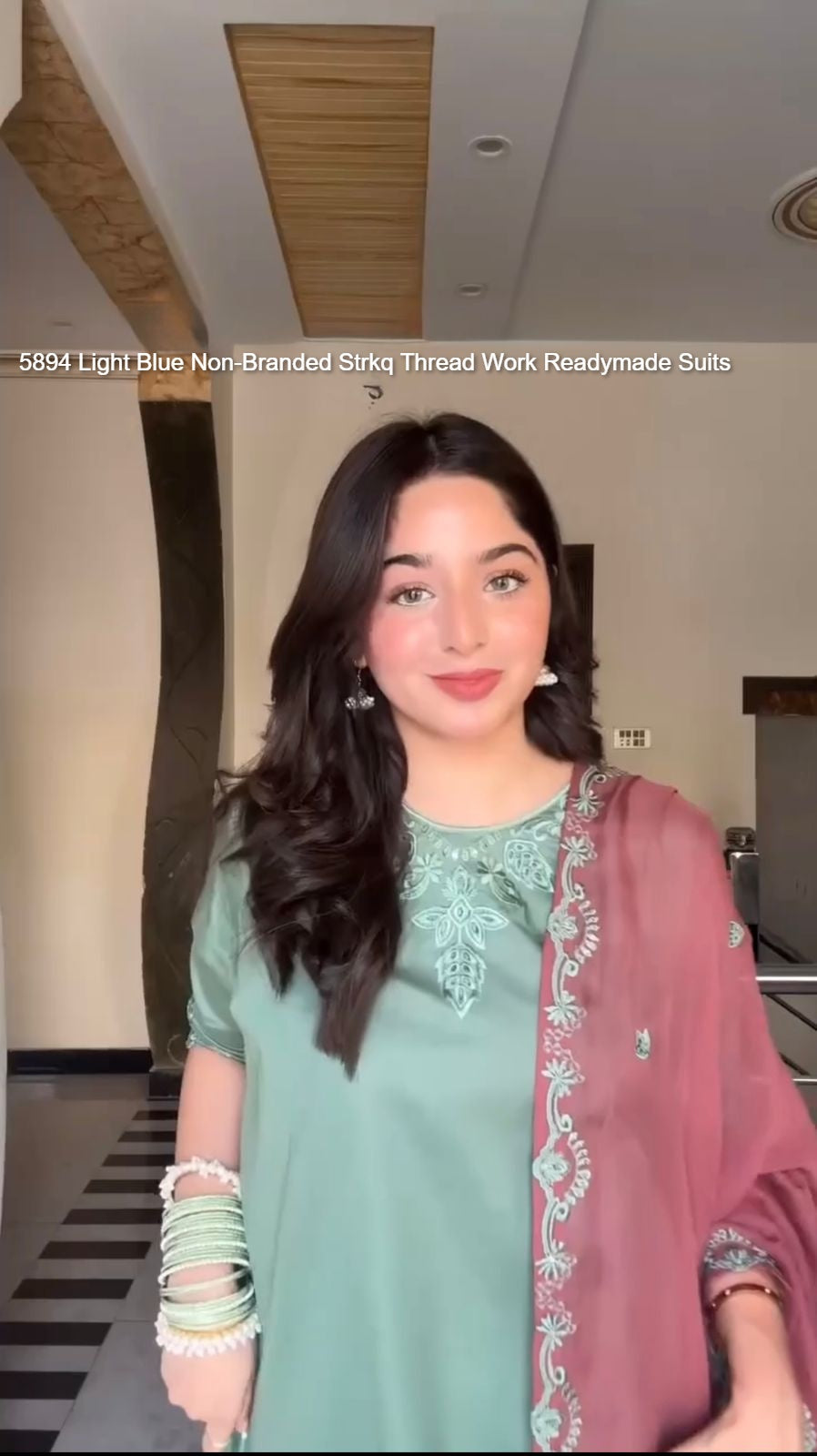 5894 Light Blue Non-Branded Strkq Thread Work Readymade Suits