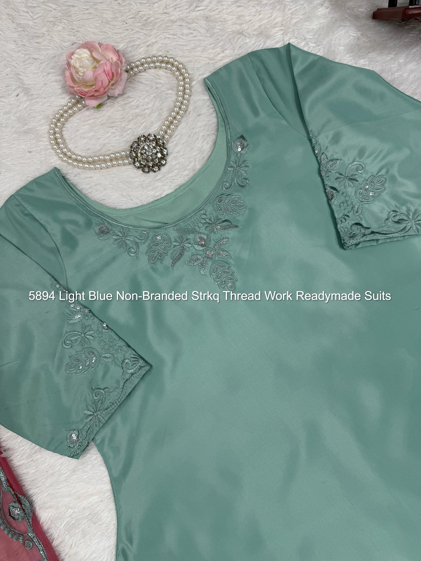 5894 Light Blue Non-Branded Strkq Thread Work Readymade Suits