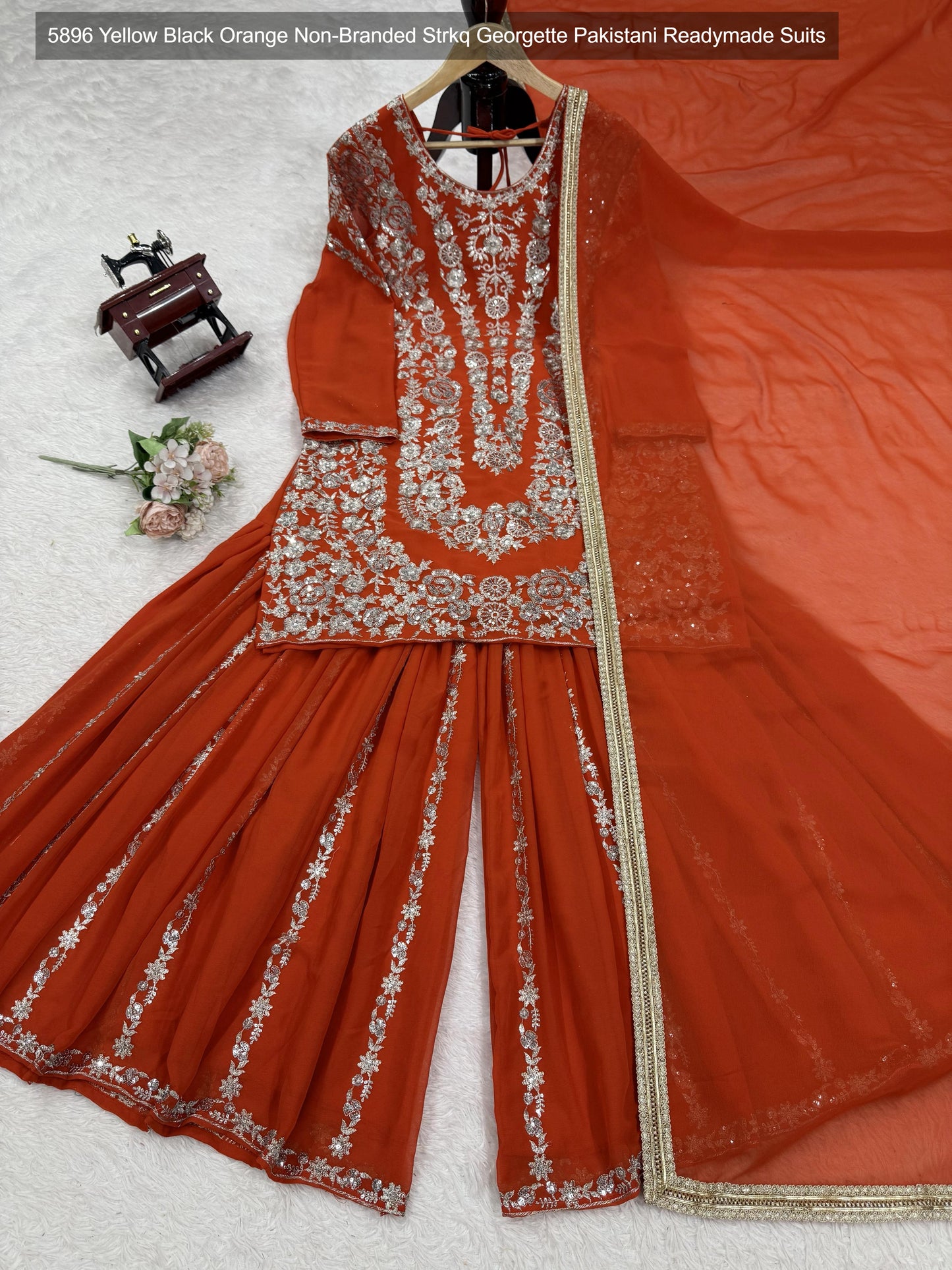 5896 Yellow Black Orange Non-Branded Strkq Georgette Pakistani Readymade Suits