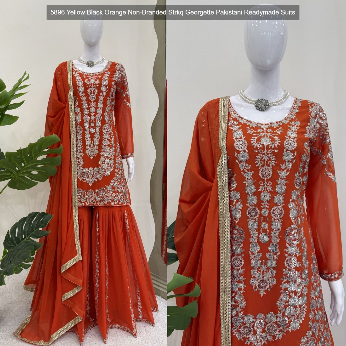5896 Yellow Black Orange Non-Branded Strkq Georgette Pakistani Readymade Suits