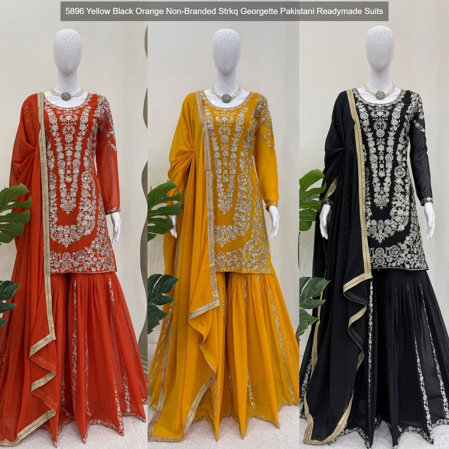 5896 Yellow Black Orange Non-Branded Strkq Georgette Pakistani Readymade Suits
