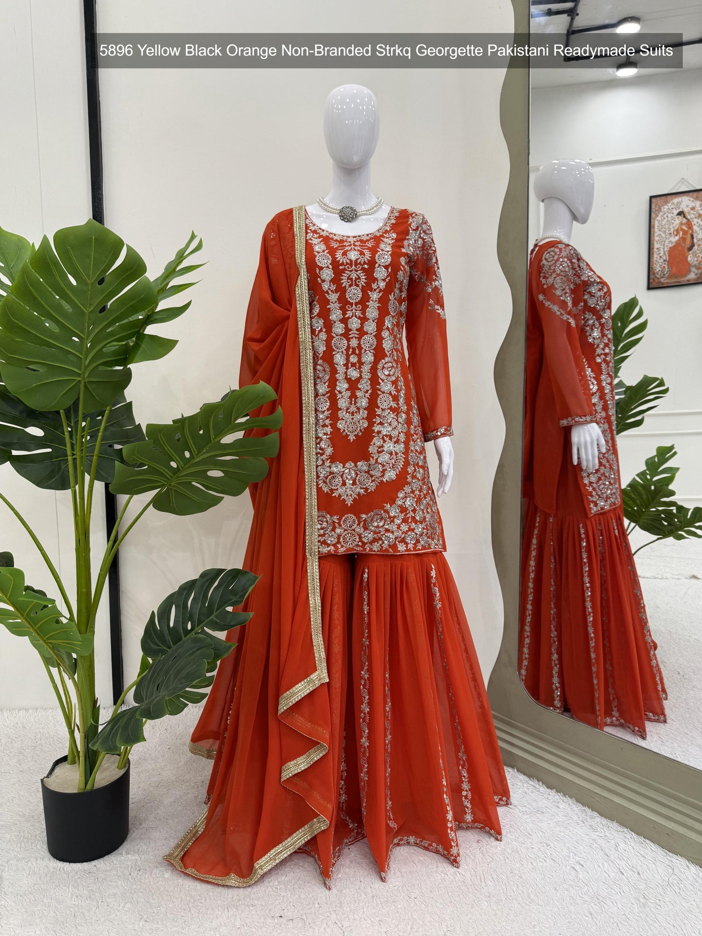 5896 Yellow Black Orange Non-Branded Strkq Georgette Pakistani Readymade Suits