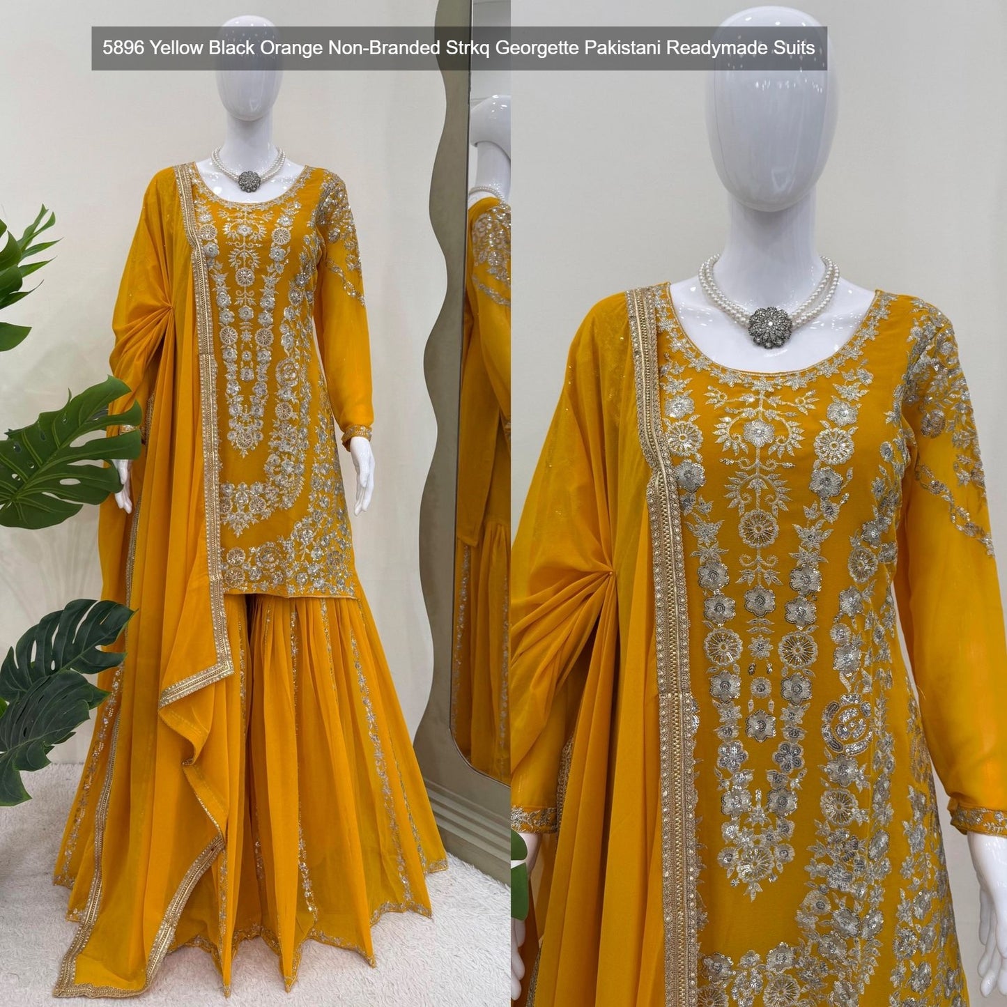 5896 Yellow Black Orange Non-Branded Strkq Georgette Pakistani Readymade Suits