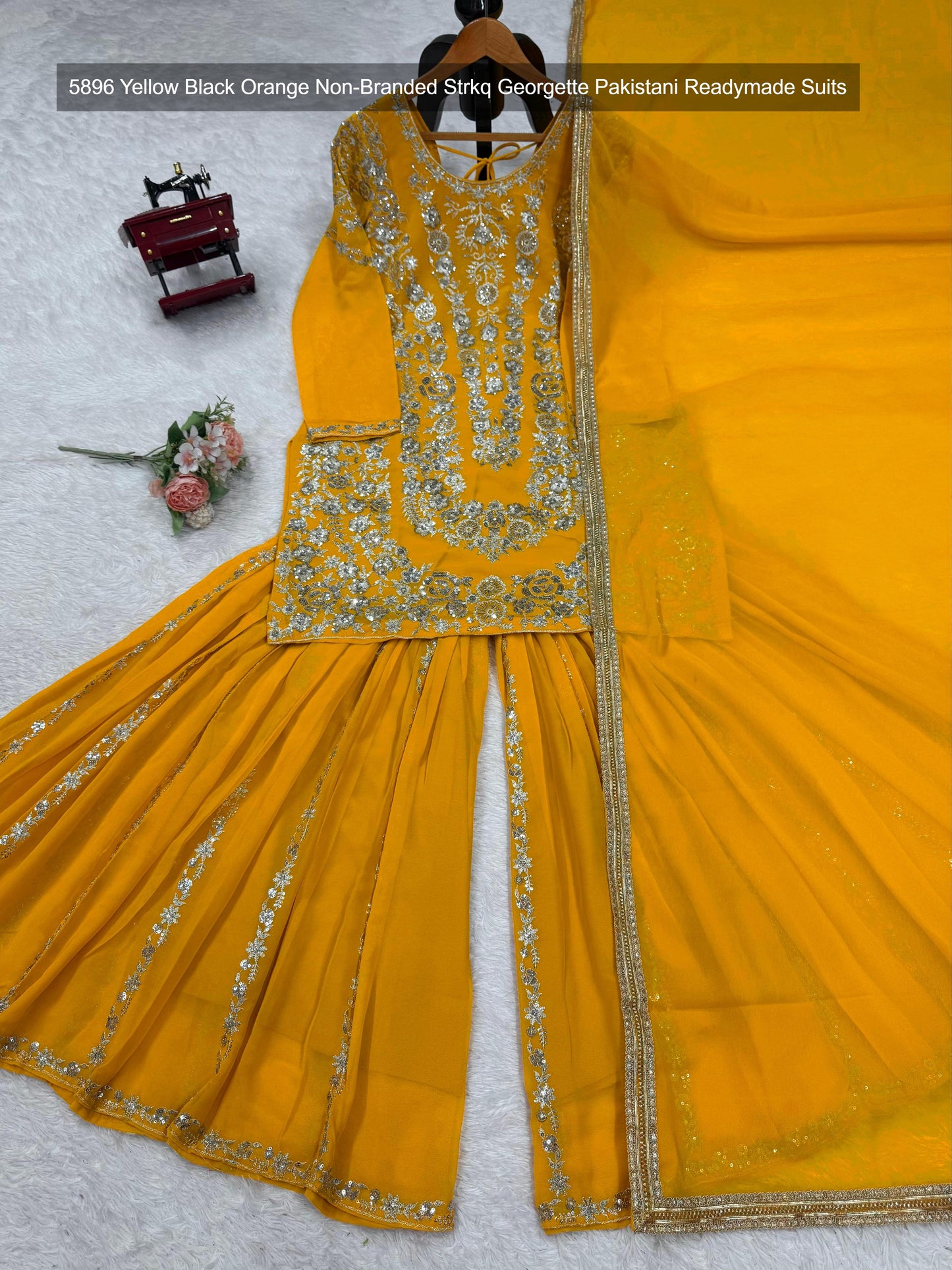5896 Yellow Black Orange Non-Branded Strkq Georgette Pakistani Readymade Suits