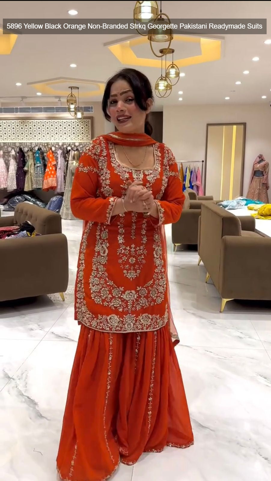 5896 Yellow Black Orange Non-Branded Strkq Georgette Pakistani Readymade Suits