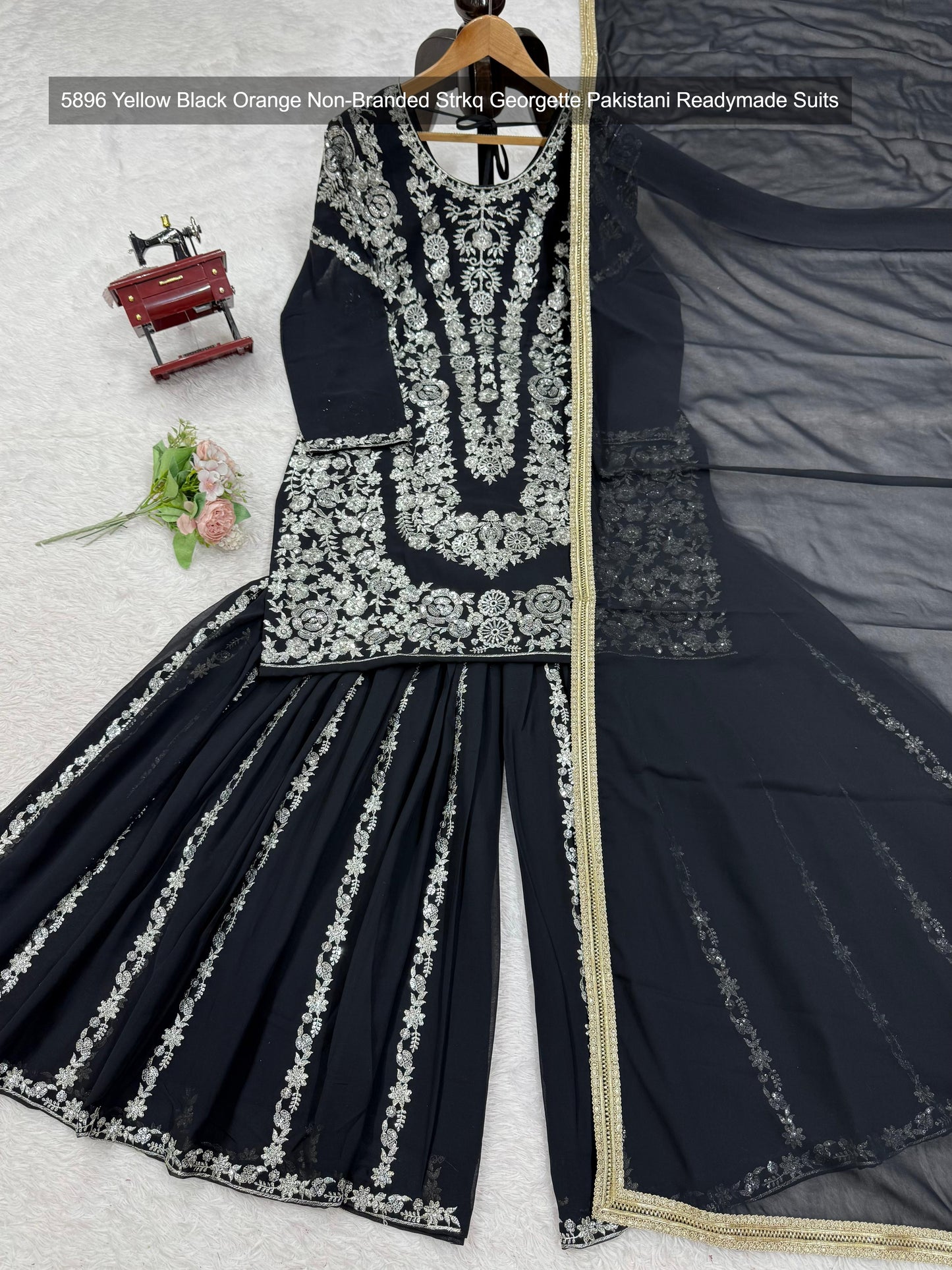 5896 Yellow Black Orange Non-Branded Strkq Georgette Pakistani Readymade Suits