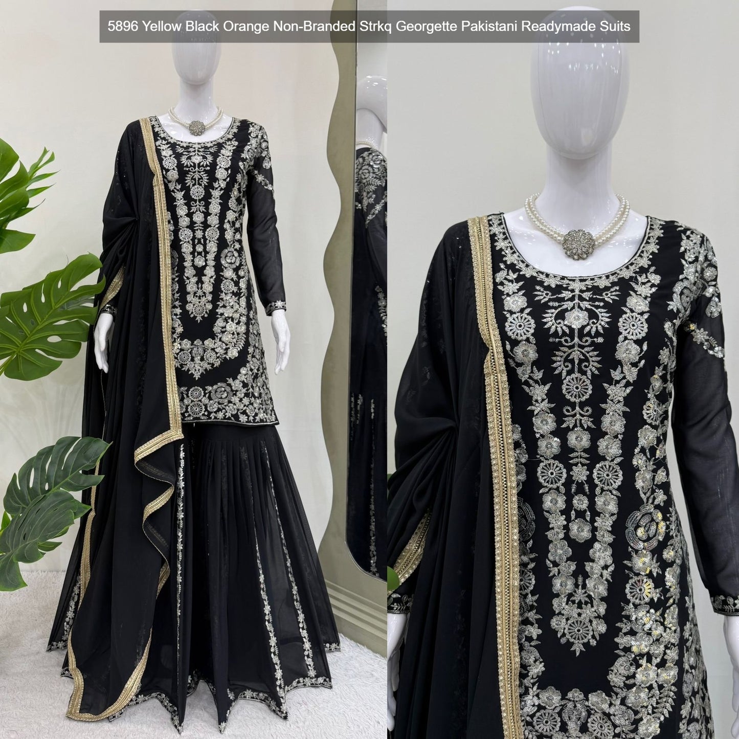 5896 Yellow Black Orange Non-Branded Strkq Georgette Pakistani Readymade Suits