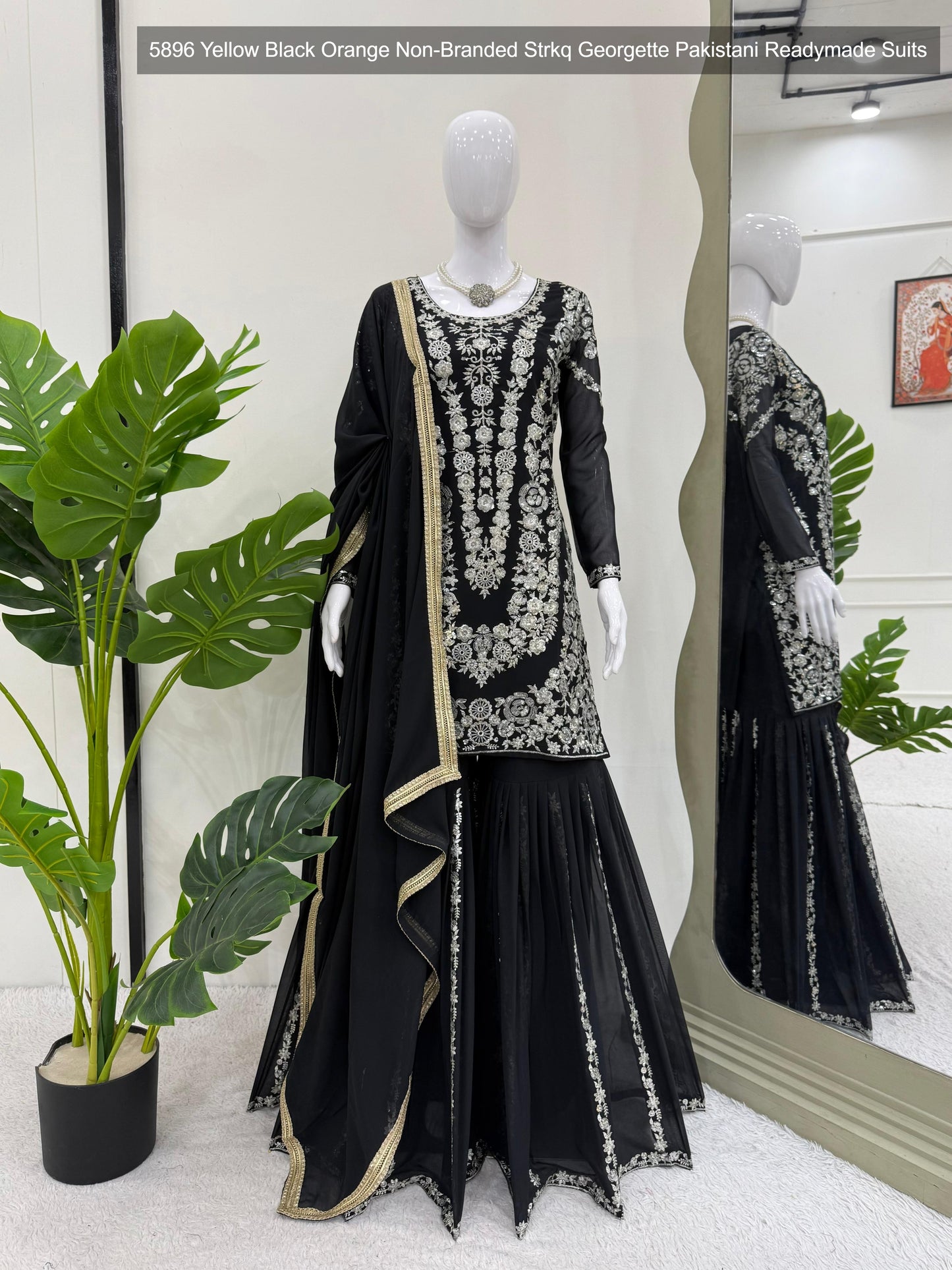 5896 Yellow Black Orange Non-Branded Strkq Georgette Pakistani Readymade Suits