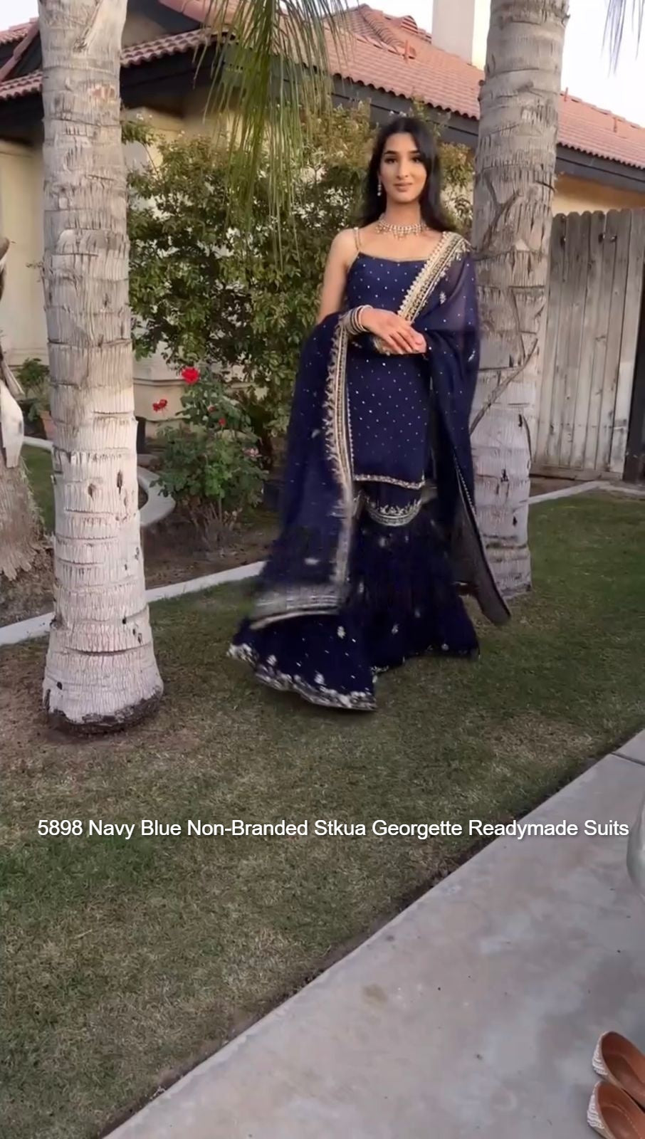 5898 Navy Blue Non-Branded Stkua Georgette Readymade Suits