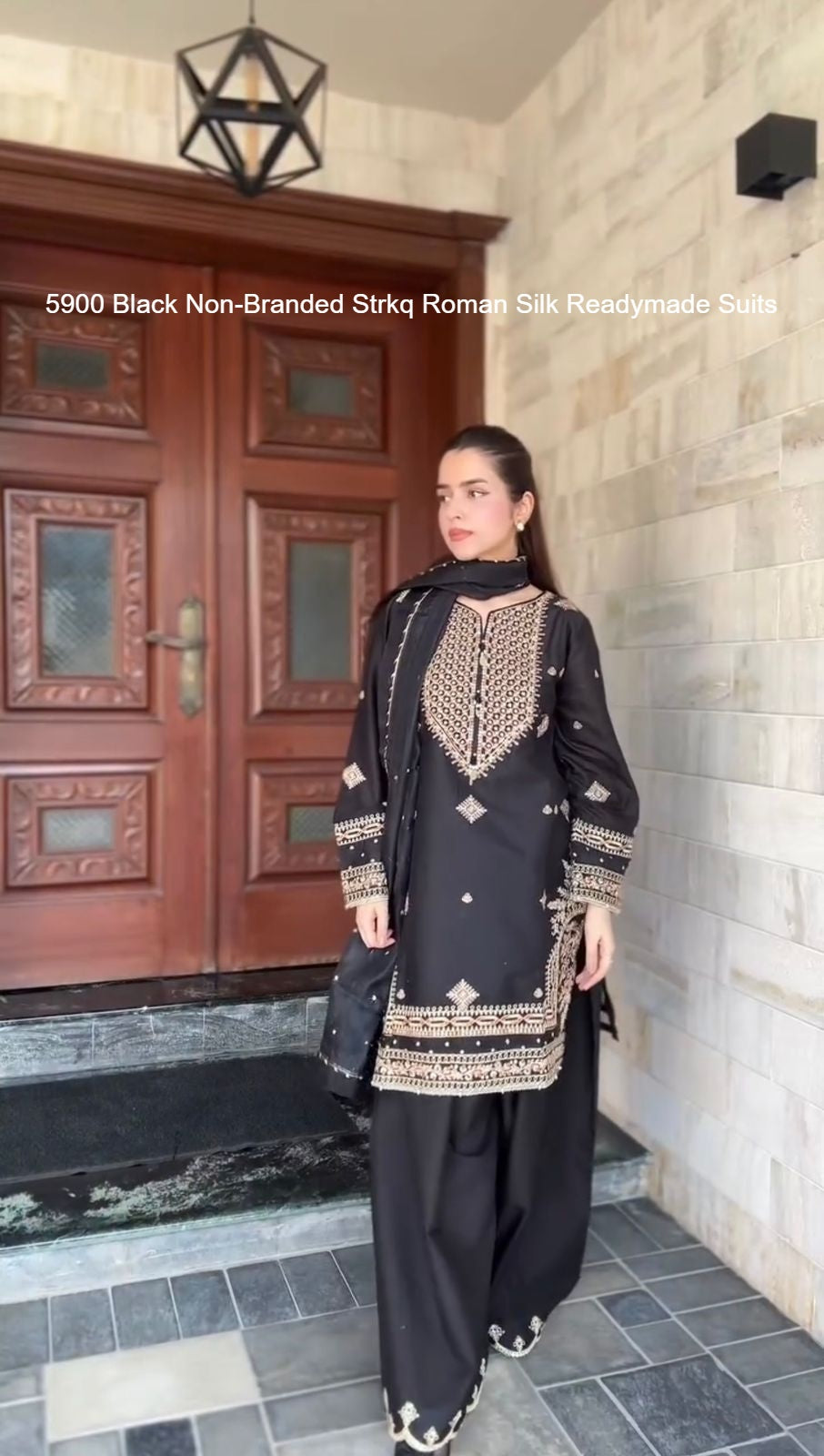 5900 Black Non-Branded Strkq Roman Silk Readymade Suits