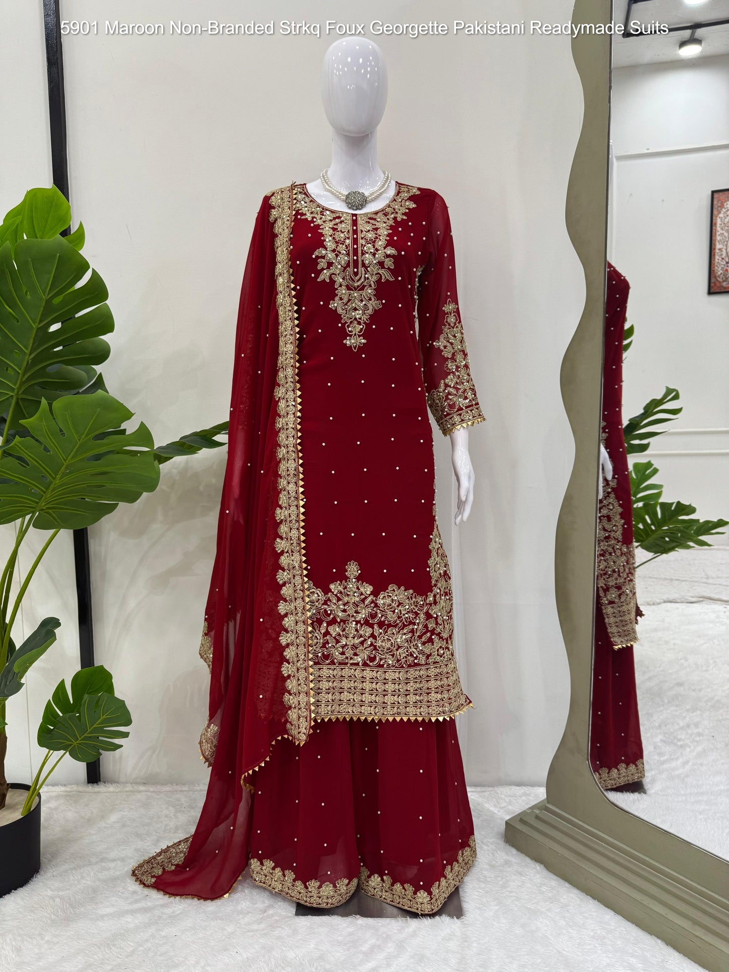 5901 Maroon Non-Branded Strkq Foux Georgette Pakistani Readymade Suits