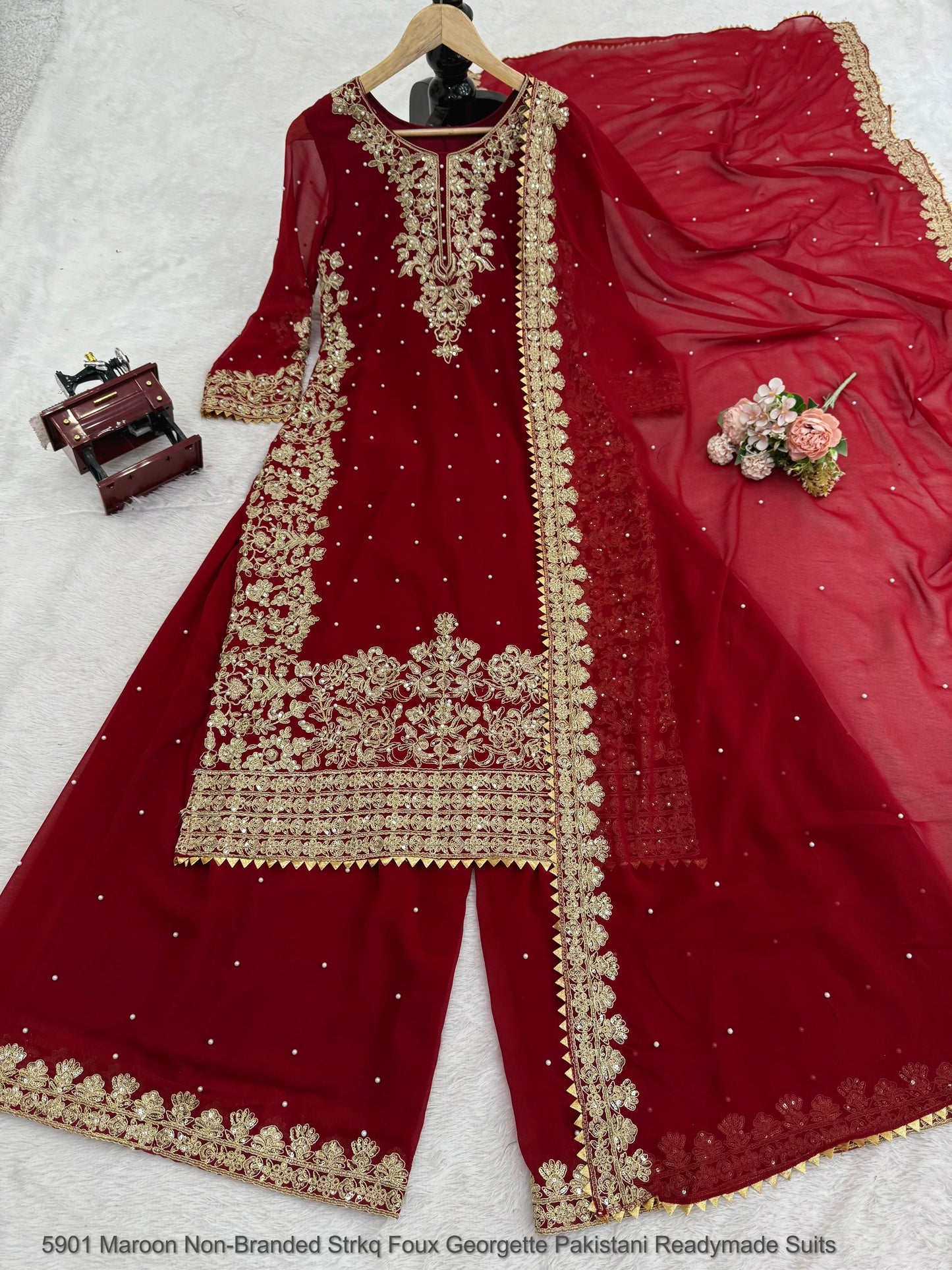 5901 Maroon Non-Branded Strkq Foux Georgette Pakistani Readymade Suits