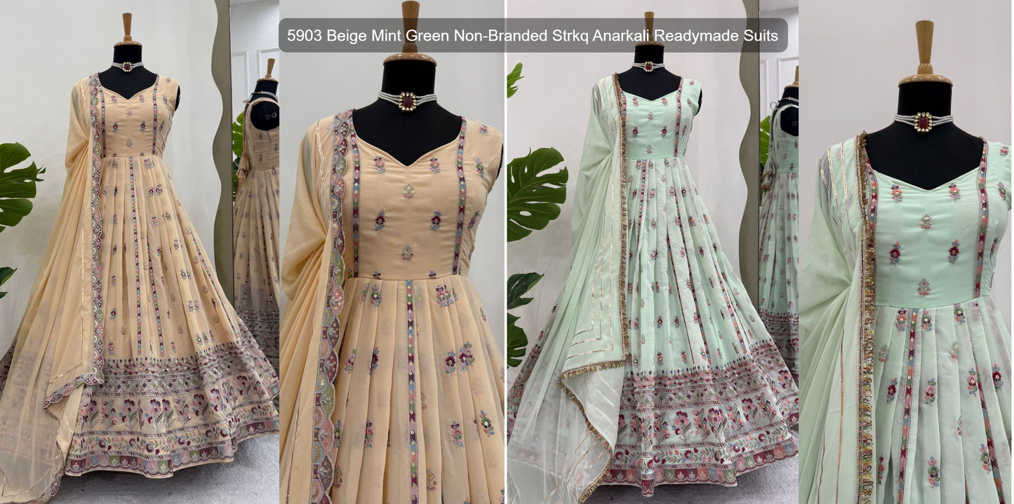 5903 Beige Mint Green Non-Branded Strkq Anarkali Readymade Suits