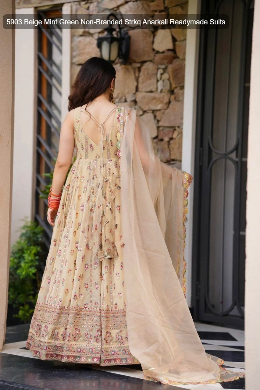 5903 Beige Mint Green Non-Branded Strkq Anarkali Readymade Suits
