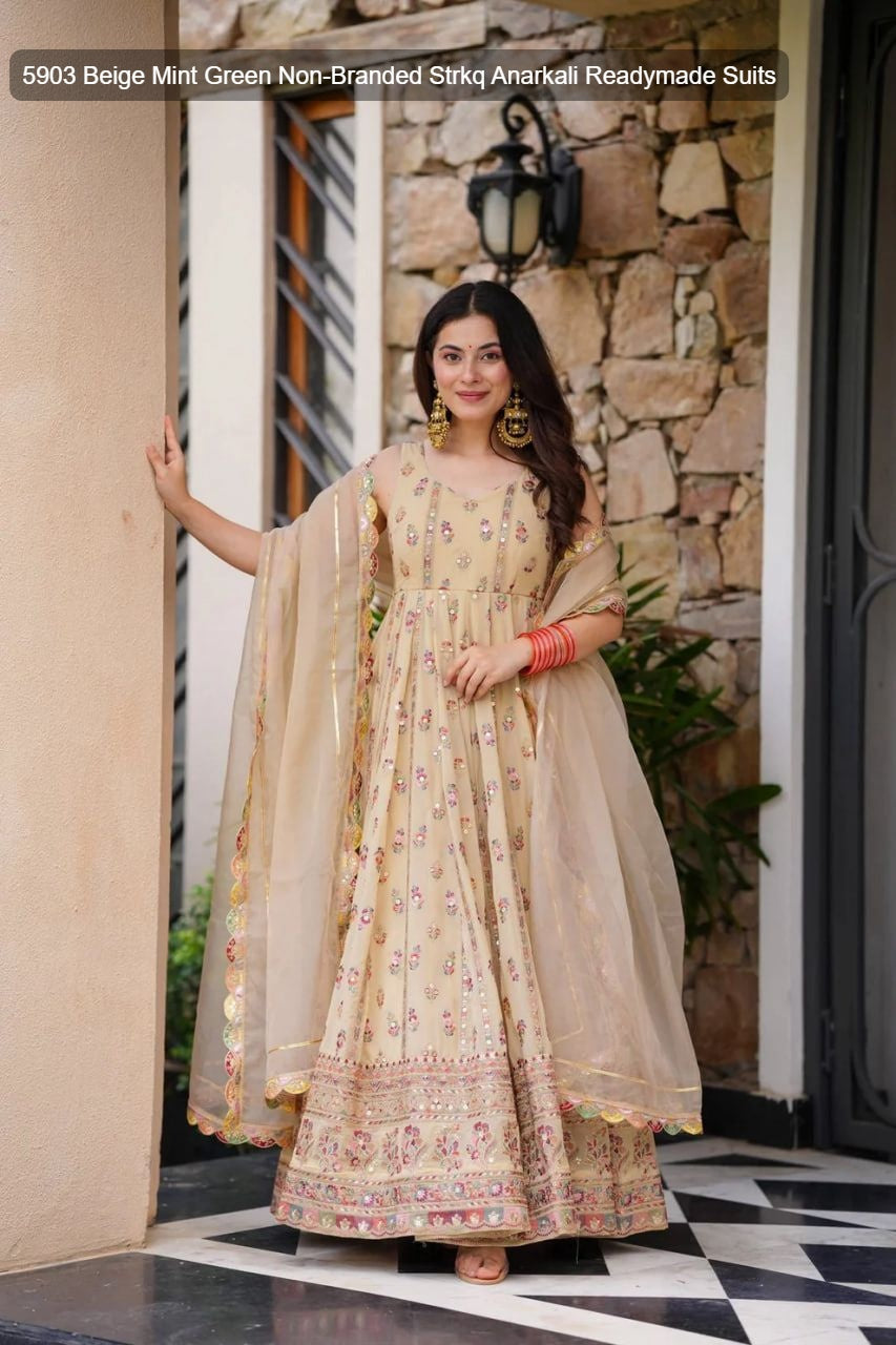 5903 Beige Mint Green Non-Branded Strkq Anarkali Readymade Suits