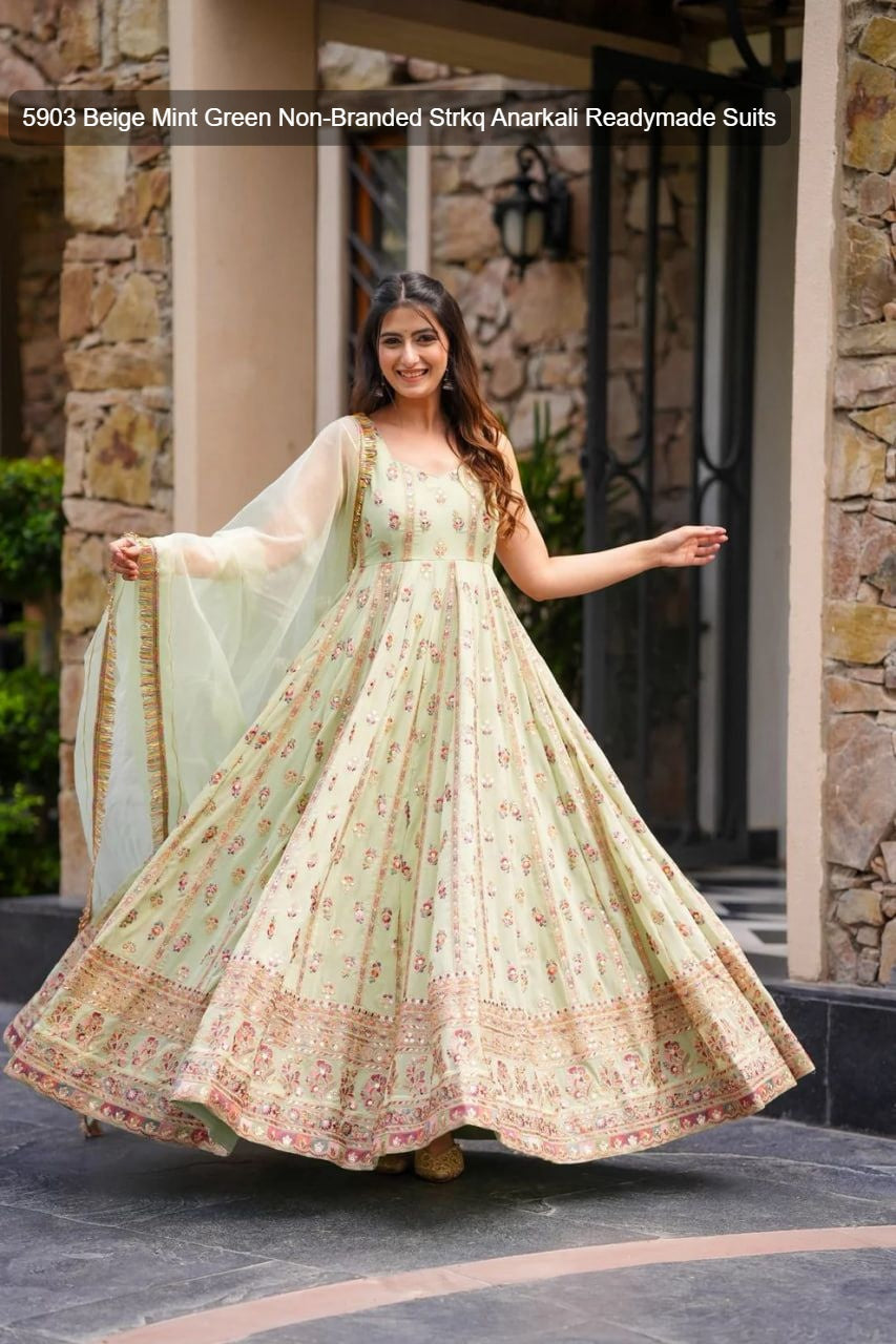 5903 Beige Mint Green Non-Branded Strkq Anarkali Readymade Suits