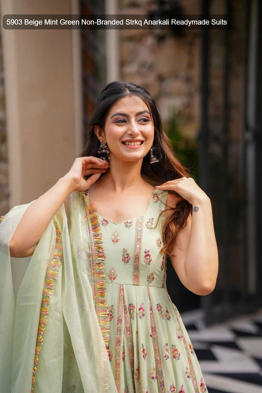 5903 Beige Mint Green Non-Branded Strkq Anarkali Readymade Suits