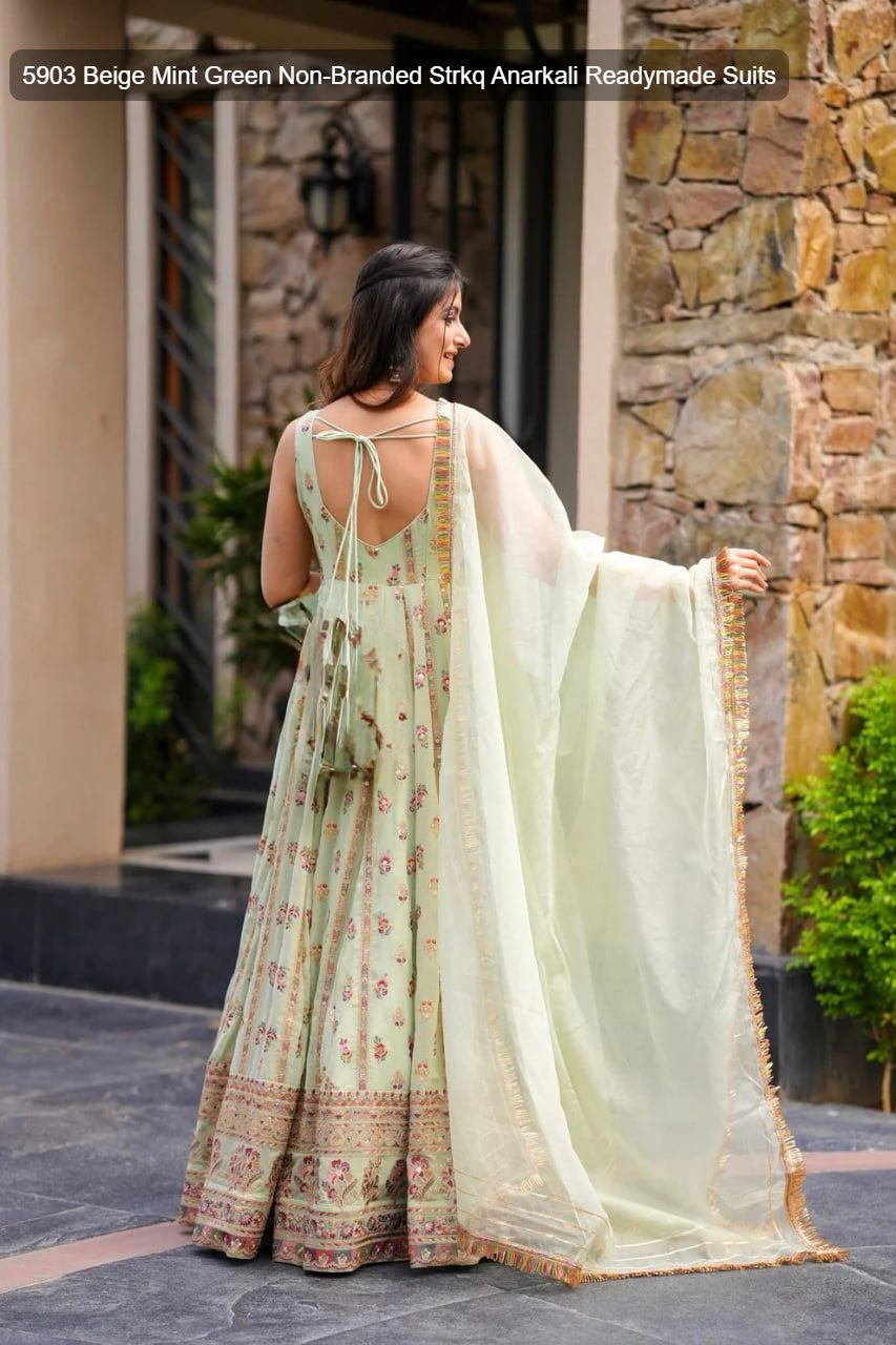 5903 Beige Mint Green Non-Branded Strkq Anarkali Readymade Suits