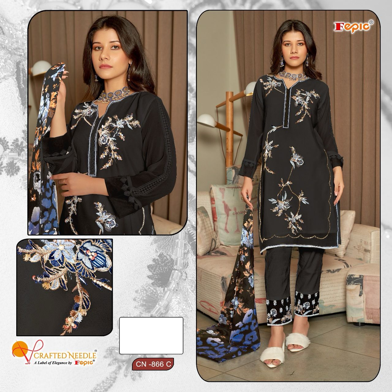 866C Crafted Needle Pakistani Readymade Suits