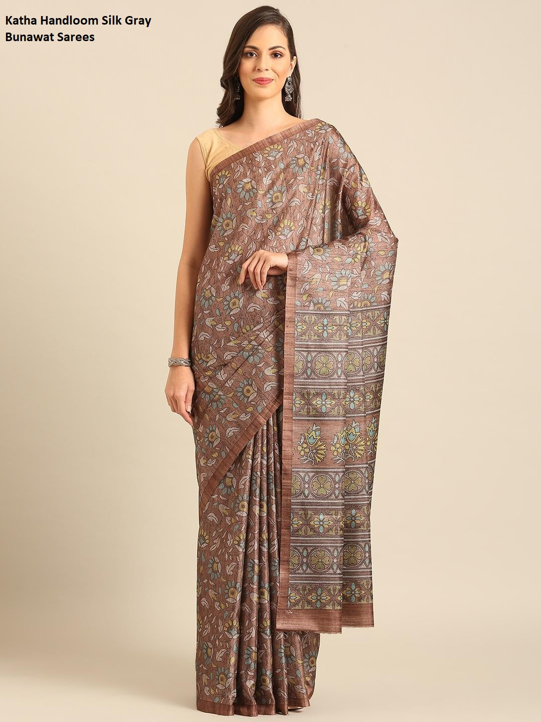 Katha Handloom Silk Gray Bunawat Sarees