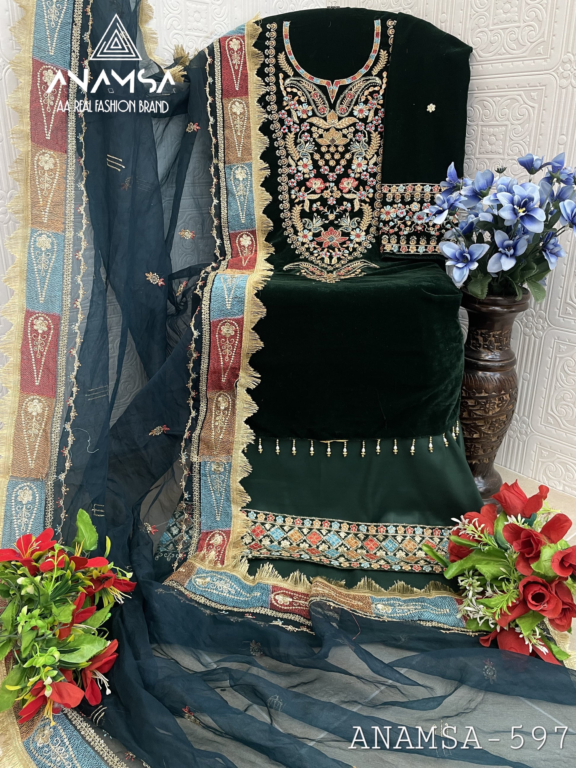 597 Anamsa Sequence Work Velvet Suits