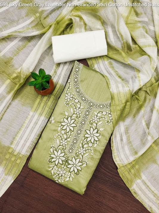 598 Sky Green Gray Lavender Non-Branded Stkri Cotton Unstitched Suits