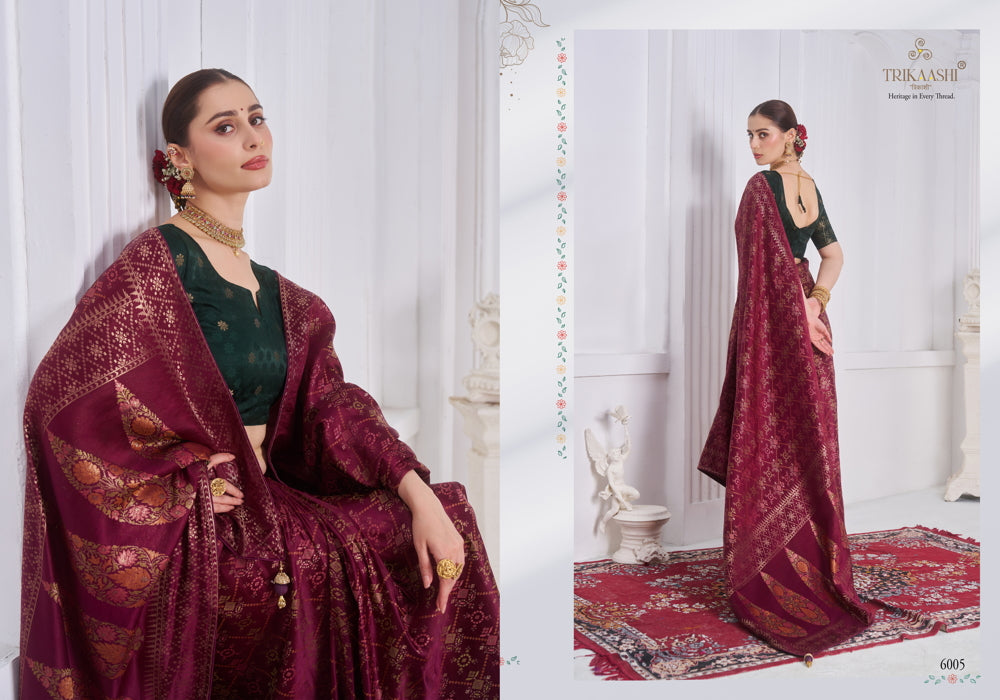 6005 The Queen Trikaashi Nv Satin Sarees