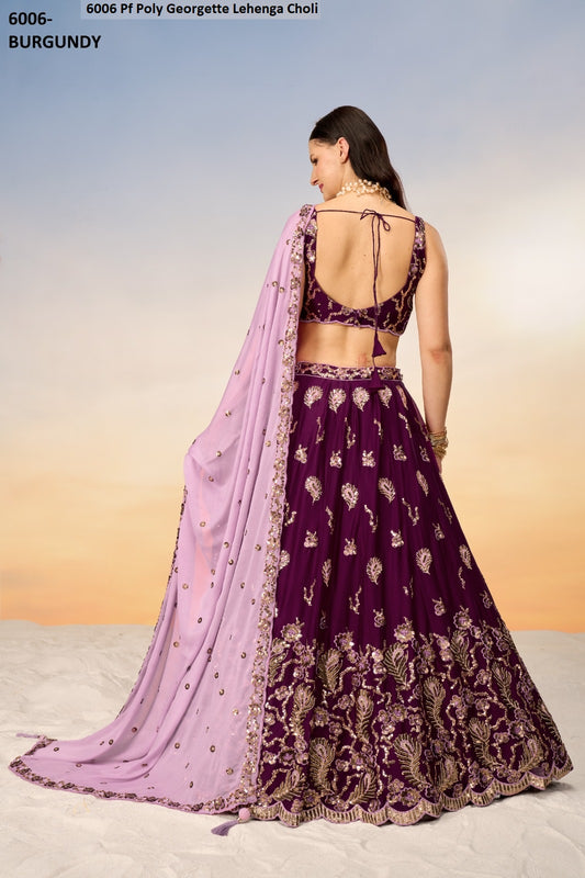 6006 Burgundy Pf Poly Georgette Lehenga Choli